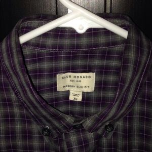 Long sleeve purple and grey check collared shirt